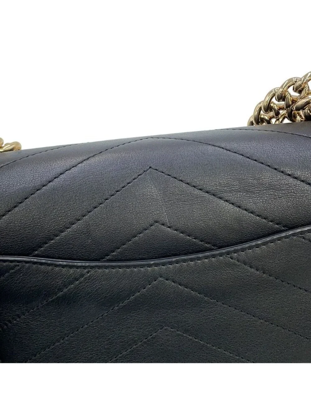 Chanel Chain Shoulder Bag Blanc CC Logo Leather Stitch Black 2-Way